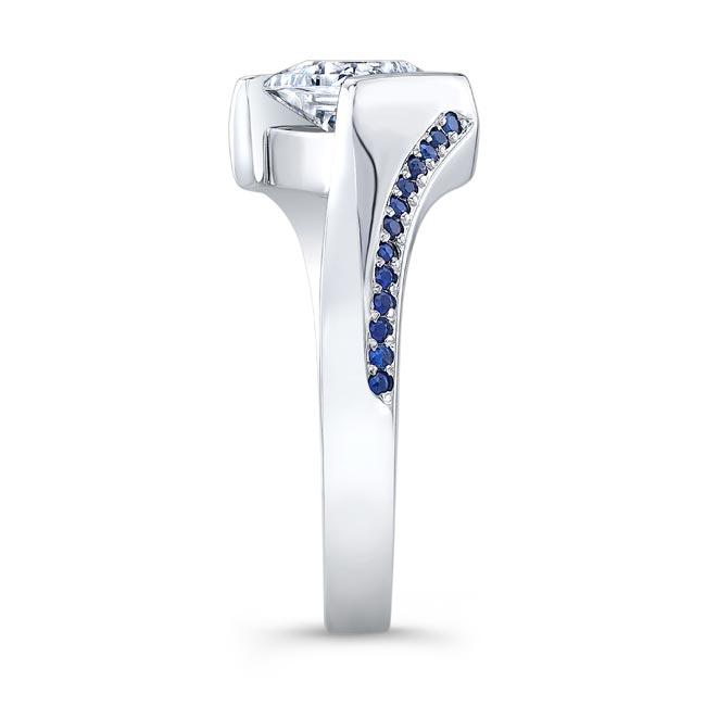 Princess Cut Square Lab Grown Diamond Ring With Blue Sapphires Image 3