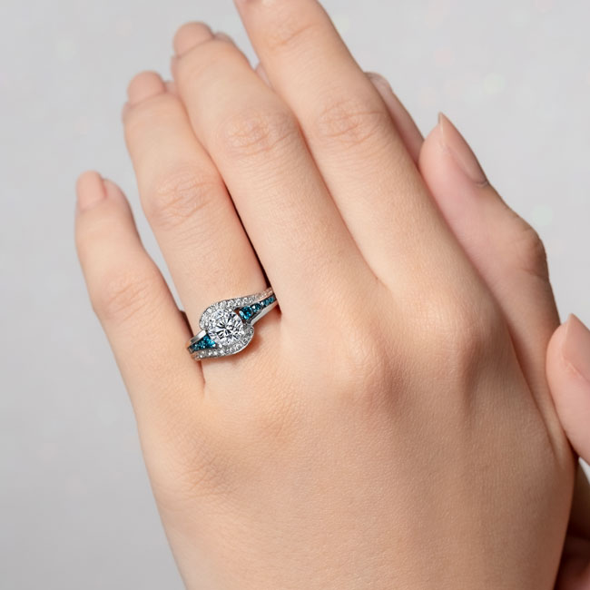 Unique Blue Diamond Accent Engagement Ring Image 3