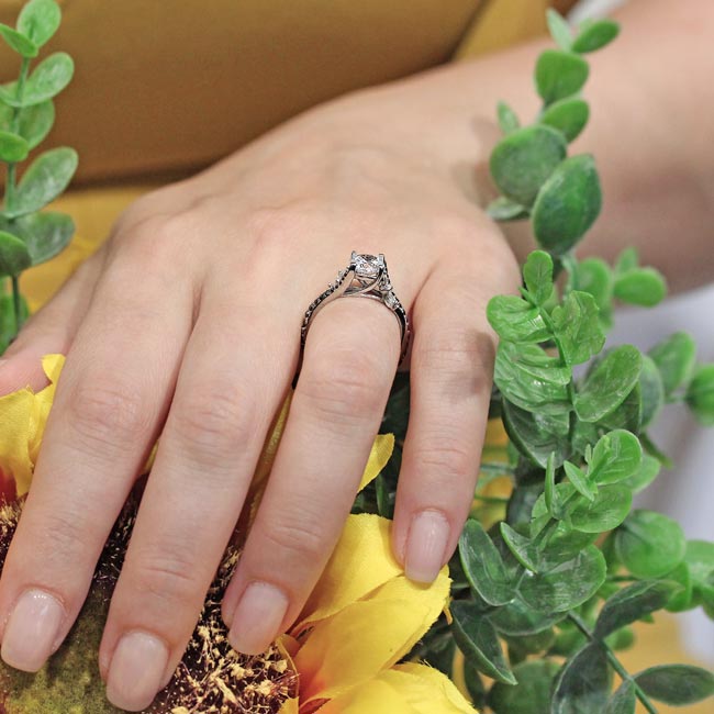 1 Carat Round Black Diamond Accent Ring Image 6