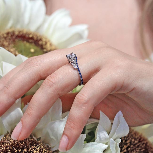 1 Carat Round Lab Diamond Ring With Blue Sapphire Accents Image 4