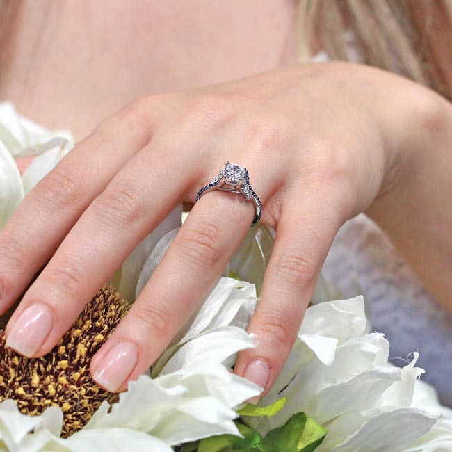 1 Carat Round Lab Diamond Ring With Blue Sapphire Accents Image 5