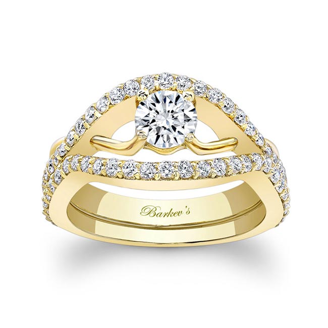 Yellow Gold Unique Half Carat Moissanite Bridal Set