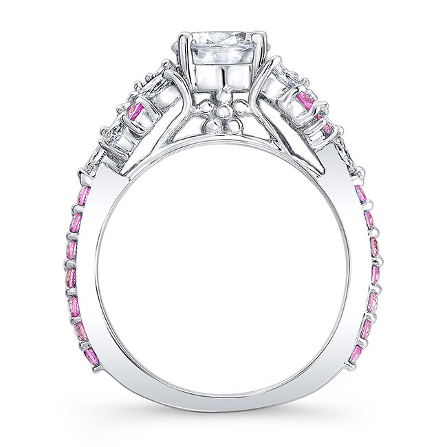 Vintage Lab Diamond Marquise Ring With Pink Sapphires Image 2