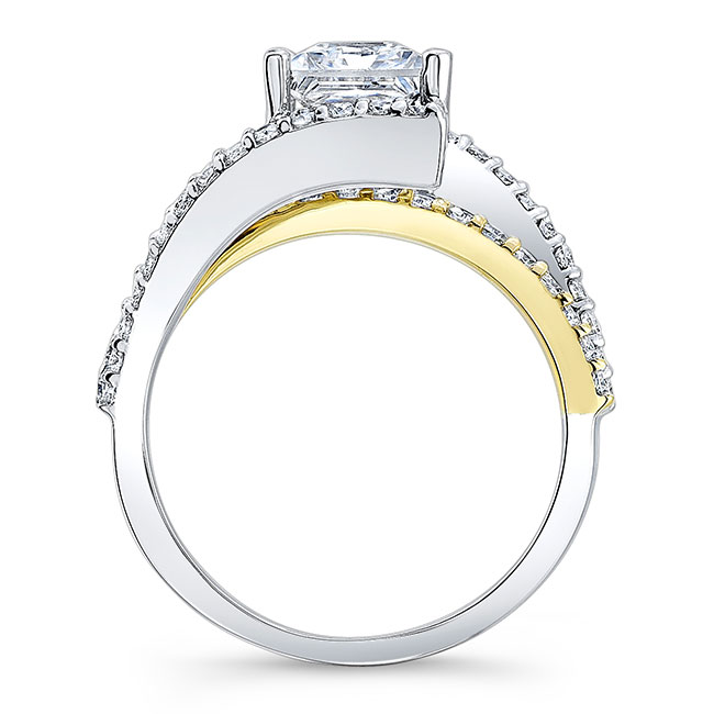 White Yellow Gold Split Shank Princess Cut Engagement Ring Image 2