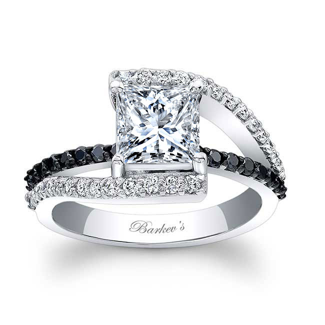 Black Diamond Accent Split Shank Princess Cut Ring