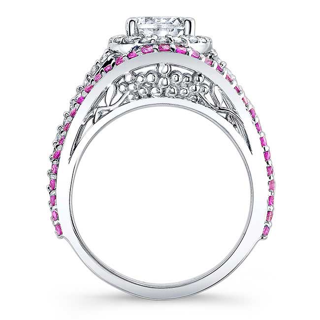 Halo Pink Sapphire Accent Moissanite Ring Image 2