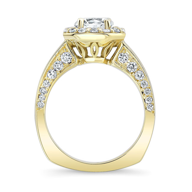 Yellow Gold Round Cut Halo Moissanite Ring Image 2