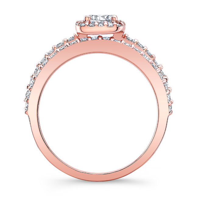 Rose Gold Half Carat Moissanite Halo Ring Set Image 2