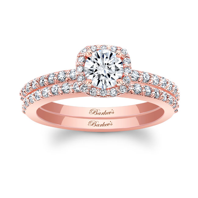 Rose Gold Half Carat Moissanite Halo Ring Set