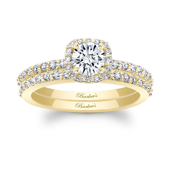 Yellow Gold Half Carat Moissanite Halo Ring Set