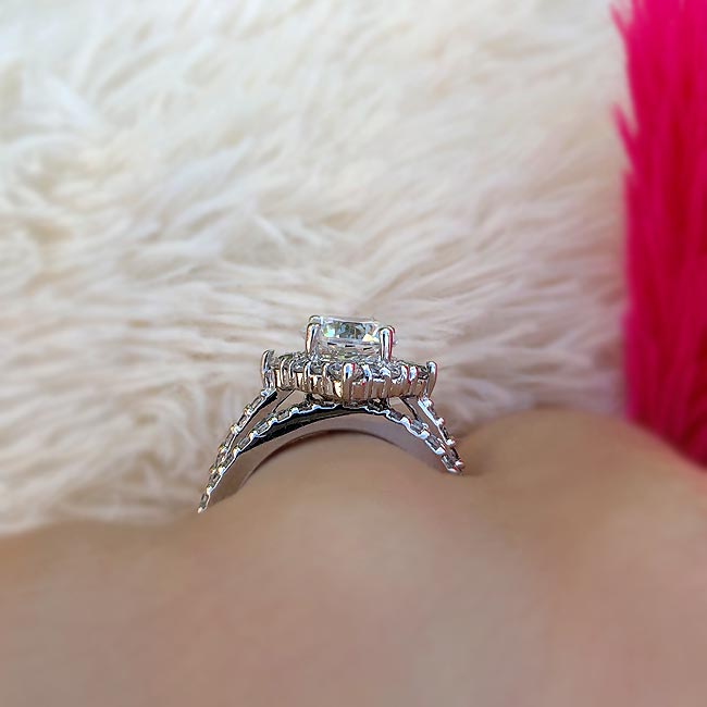 White Gold 2 Carat Halo Diamond Bridal Set Image 4