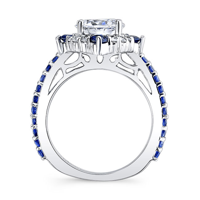 2 Carat Halo Sapphire And Diamond Set With 2 Bands Image 2