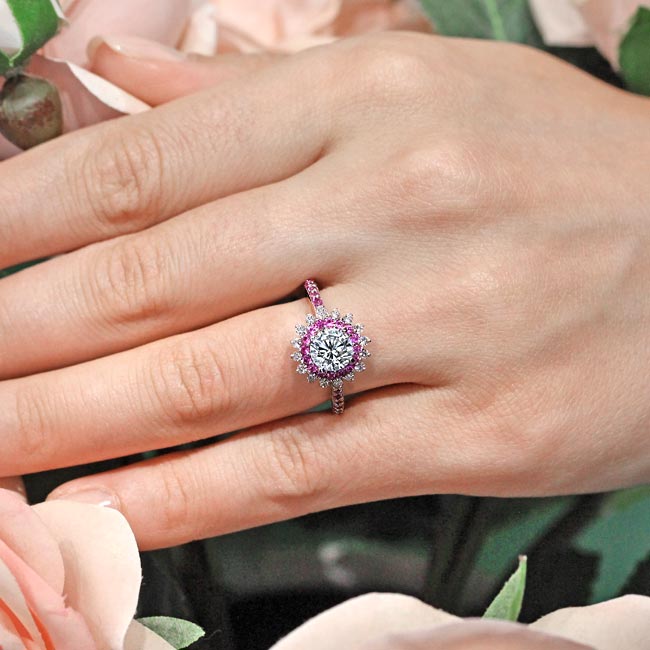 Pink Sapphire Accent Sunflower Ring Image 3