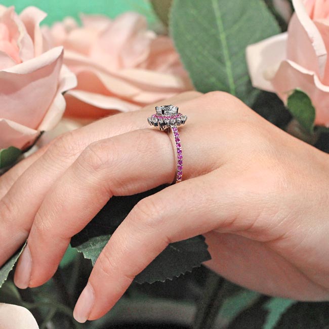 Pink Sapphire Accent Sunflower Ring Image 4