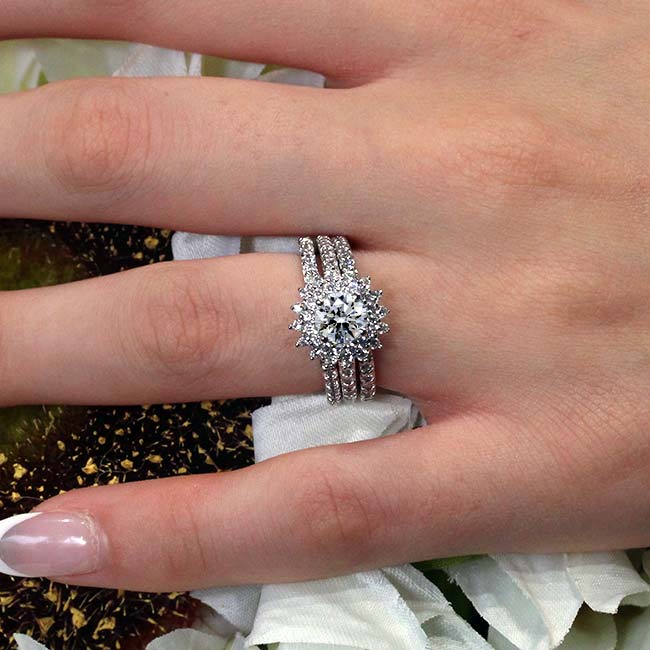 Moissanite Sunflower Bridal Set With 2 Bands Image 3