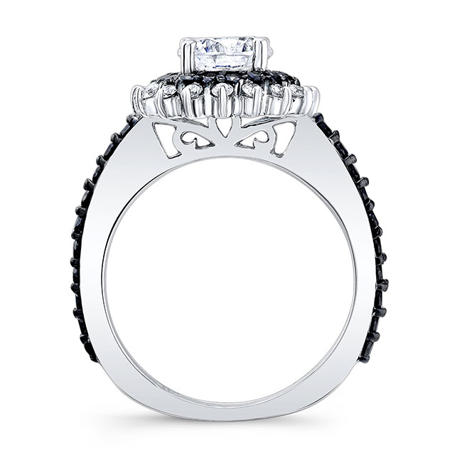 Lab Diamond Sunflower Bridal Set With Black Diamonds And 2 Bands Image 2