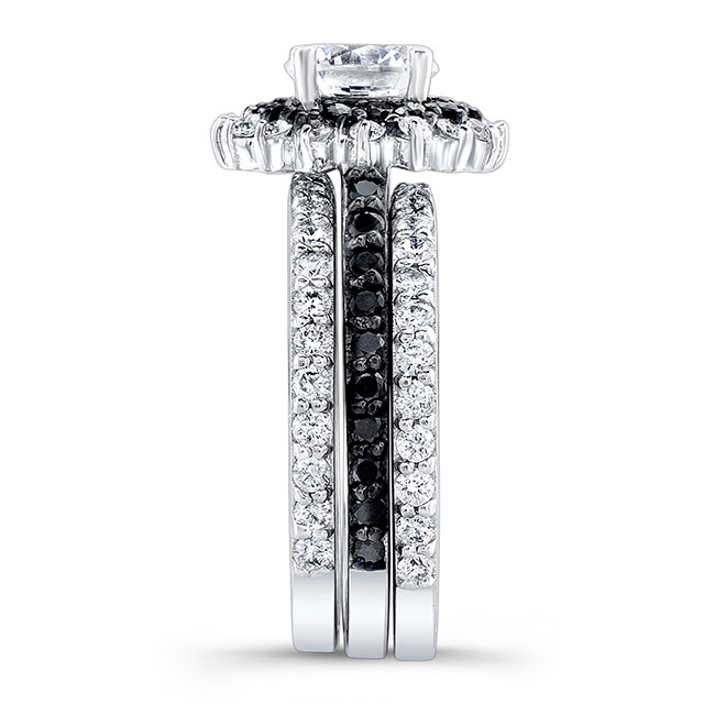 Lab Diamond Sunflower Bridal Set With Black Diamonds And 2 Bands Image 3