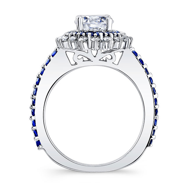 Moissanite Blue Sapphire Accent Sunflower Bridal Set With 2 Bands Image 2