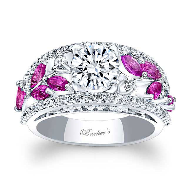 Vine Pink Sapphire Accent Moissanite Ring