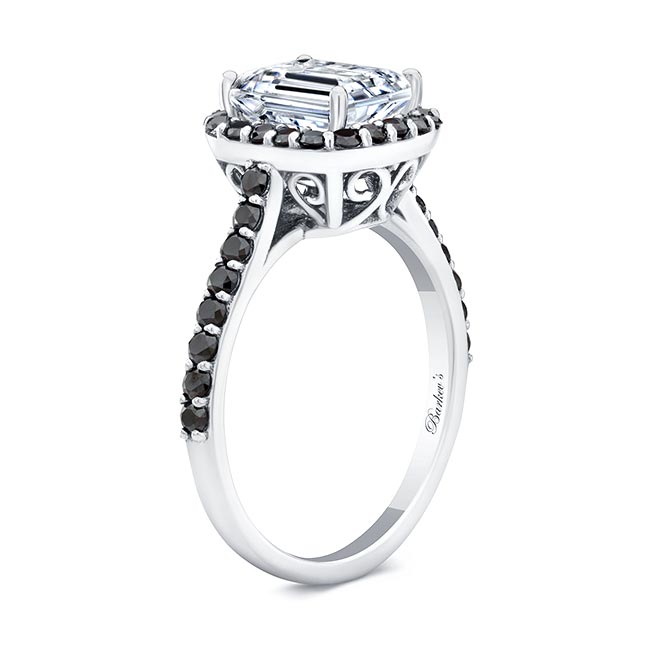 Emerald Cut Black Diamond Accent Halo Ring Image 2