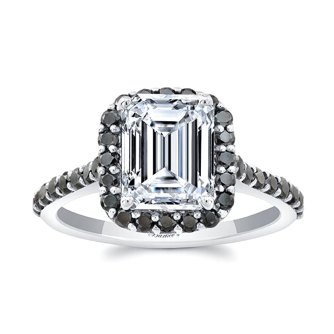 Emerald Cut Black Diamond Accent Halo Ring