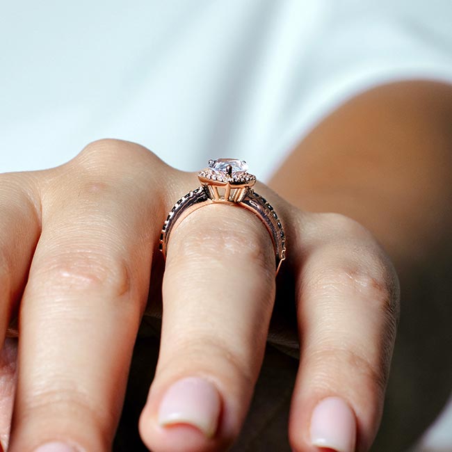 Rose Gold Pear Shaped Black Diamond Accent Ring Image 5