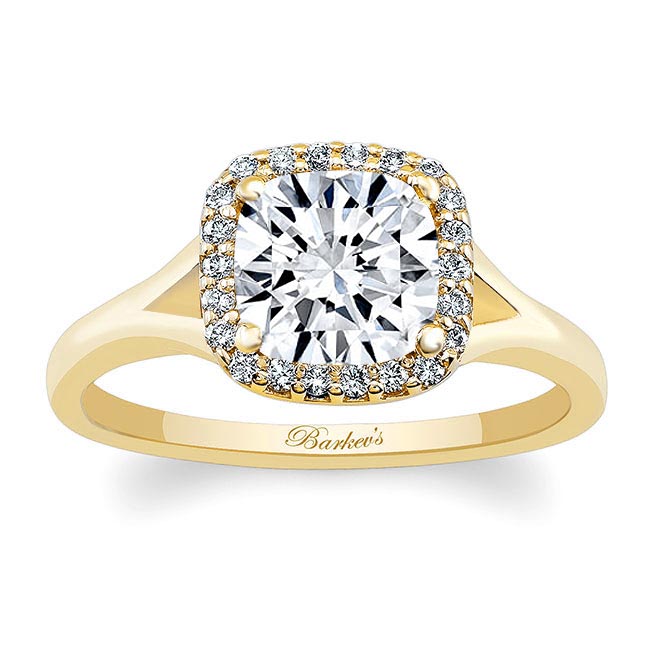 Yellow Gold Cushion Halo Ring