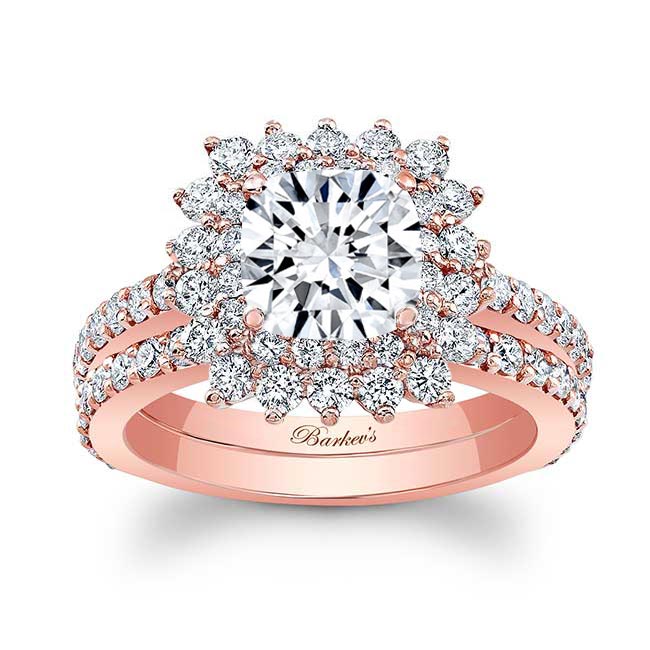 Rose Gold Starburst Wedding Ring Set