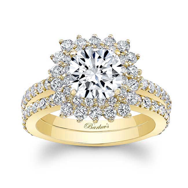 Yellow Gold Starburst Wedding Ring Set