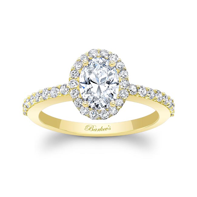 Yellow Gold Oval Lab Grown Diamond Halo Engagement Ring