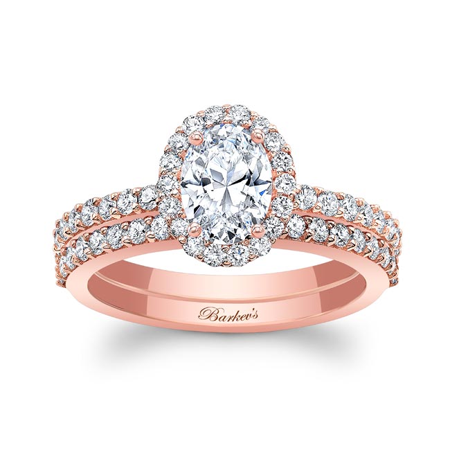 Rose Gold Oval Halo Wedding Set