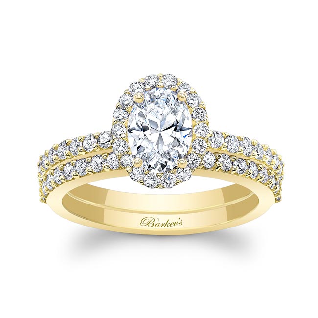 Yellow Gold Oval Halo Wedding Set