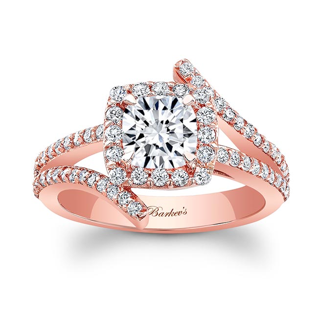 Rose Gold Split Shank Cushion Cut Halo Ring