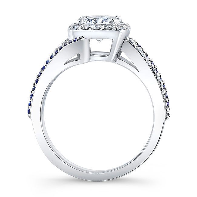 Split Shank Cushion Cut Blue Sapphire Accent Halo Ring Image 2