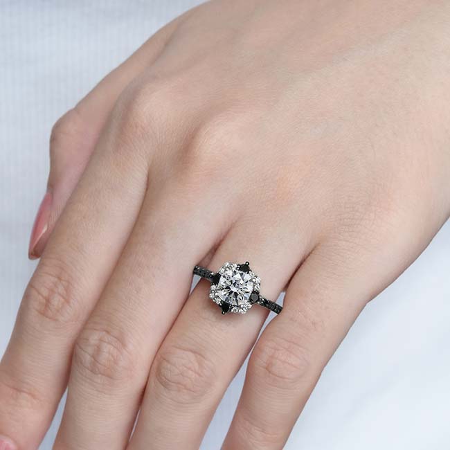 Halo Cushion Cut Black Diamond Accent Ring Image 3