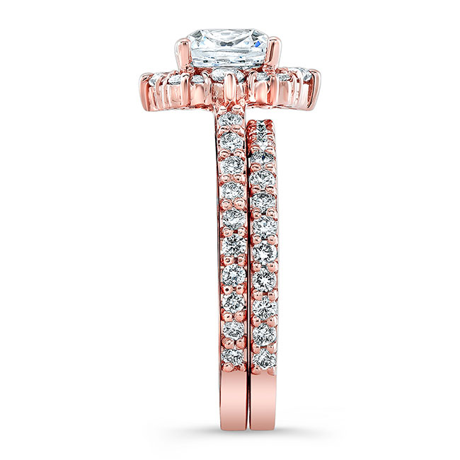 Rose Gold Halo Cushion Cut Wedding Ring Set Image 3