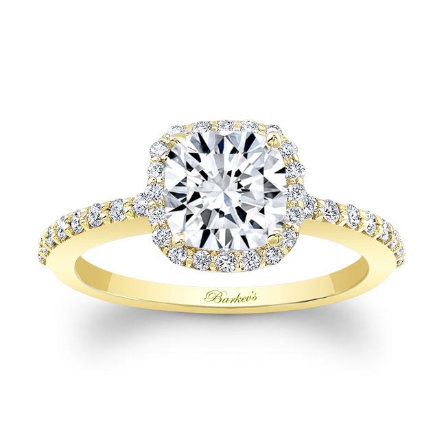 Yellow Gold 1 Carat Cushion Cut Halo Engagement Ring