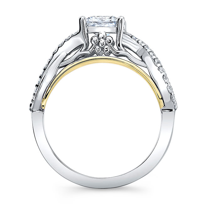 White Yellow Gold Moissanite Cathedral Engagement Ring Image 2