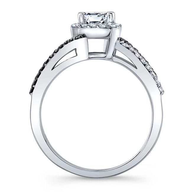 White Gold Rectangle Halo Lab Diamond Engagement Ring With Black Diamonds Image 2