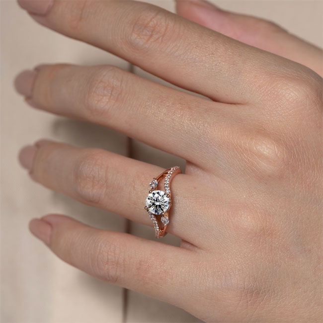 Rose Gold Curved Split Shank Diamond Ring Image 4