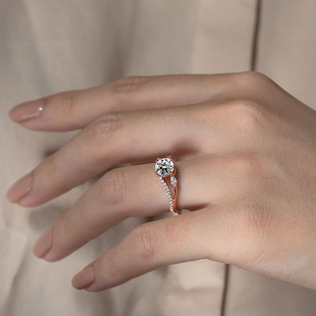 Rose Gold Curved Split Shank Diamond Ring Image 5