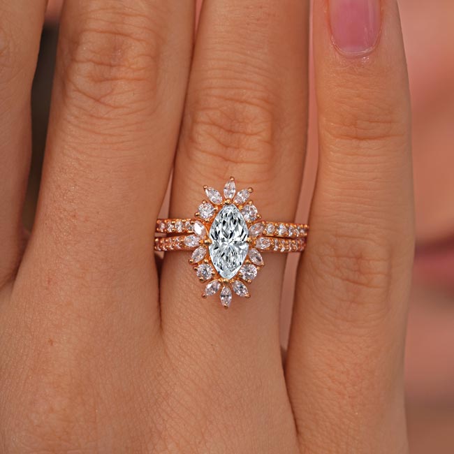 Rose Gold Marquise Diamond Wedding Set Image 2