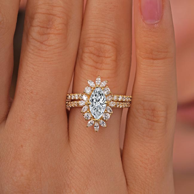 Yellow Gold Marquise Diamond Wedding Set Image 2