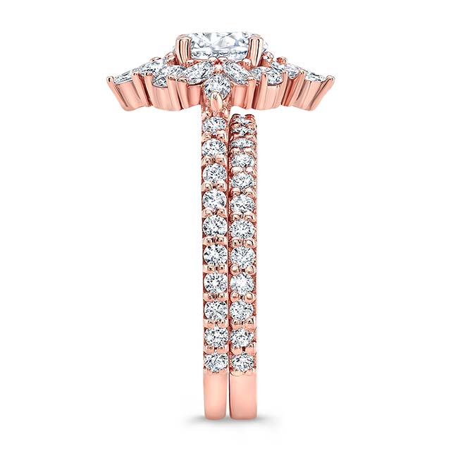 Rose Gold Marquise Halo Wedding Set Image 3