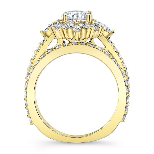 Yellow Gold Marquise Halo Wedding Set Image 2