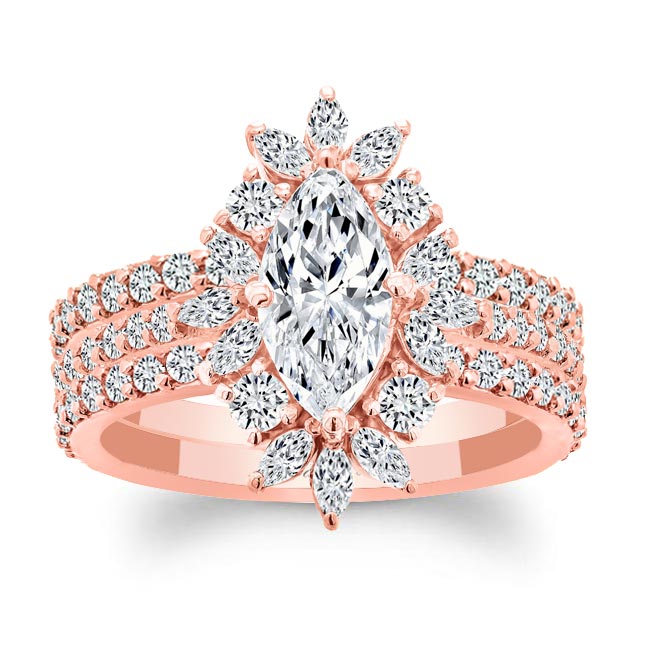 Rose Gold Marquise Diamond Wedding Set With 2 Bands