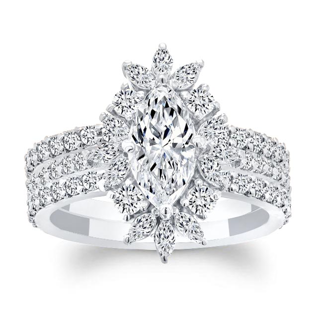 Marquise Diamond Wedding Set With 2 Bands