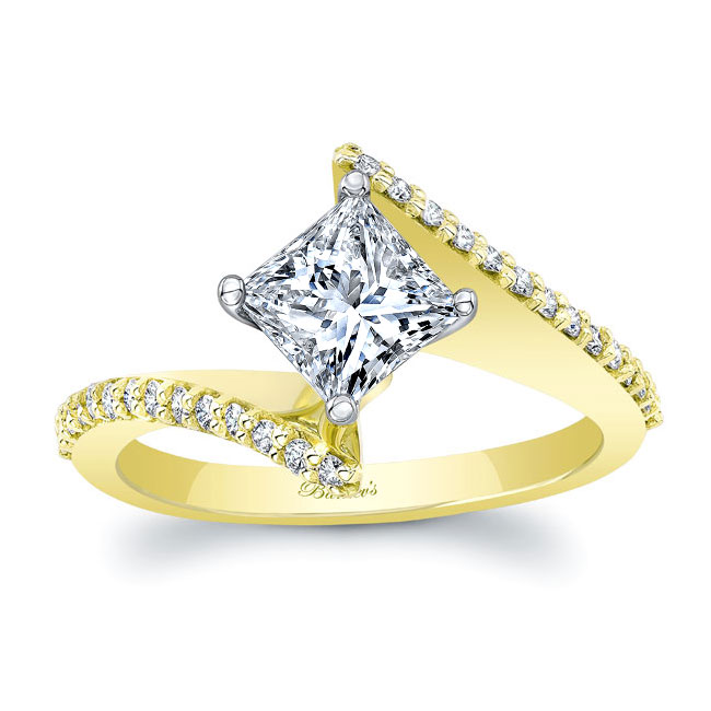 Yellow Gold Princess Cut Moissanite Bypass Ring