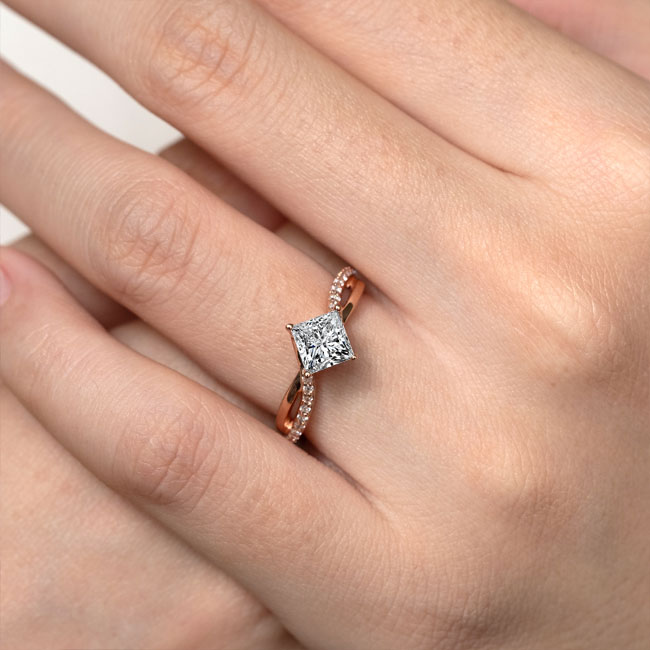 Rose Gold Princess Cut Twist Engagement Ring Image 4