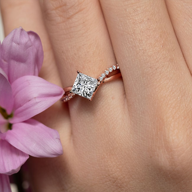 Rose Gold Princess Cut Twist Engagement Ring Image 5